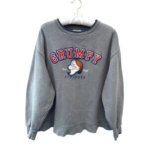 DISNEYLAND Grumpy Sweatshirt Vintage Graphic Crewneck Disney Pullover Gray Large